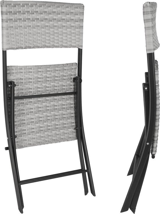 tectake® - wicker balkon- of tuinbistroset, zitgroep met 2 stoelen en 1 kleine eettafel, ruimtebesparend opklapbaar, tuinmeubelen, balkonmeubel klein balkon - lichtgrijs