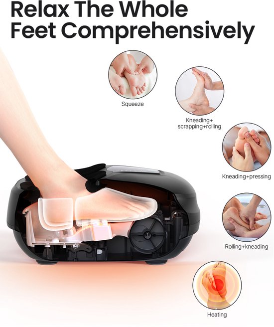 RENPHO Shiatsu Voetmassager FM058R - Compact design - Warmtefunctie - Instelbare intensiteit - met Afstandsbediening - Zwart