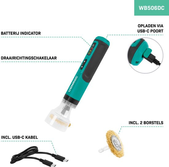 VONROC Elektrische Onkruidborstel - 4V - Incl. USB-C kabel