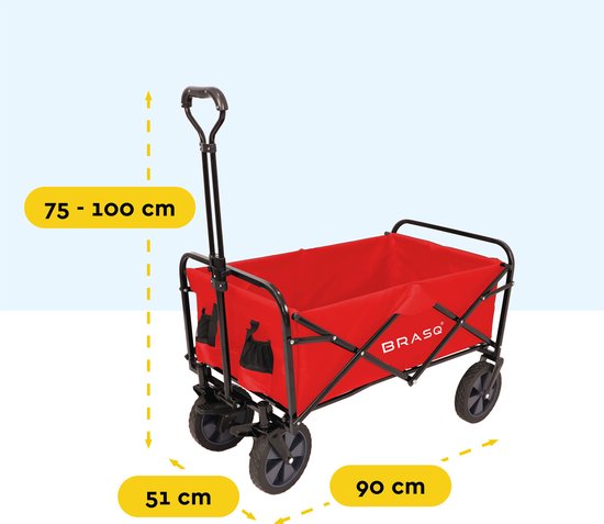 BRASQ Bolderkar Opvouwbaar - 100 Liter - 80 KG Draagkracht - Draaibare wielen mét rem - 90x51x100 CM - Verstelbare hendel - Inklapbare Bolderwagen - Compact – Rood