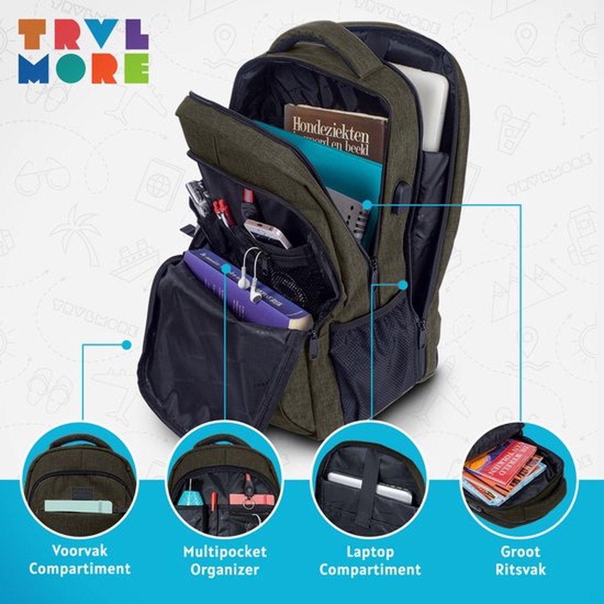 TRVLMORE Rugzak - 36L - 17,3 inch - Laptop Rugtas - Schooltas - Unisex - Spatwaterdicht Antraciet