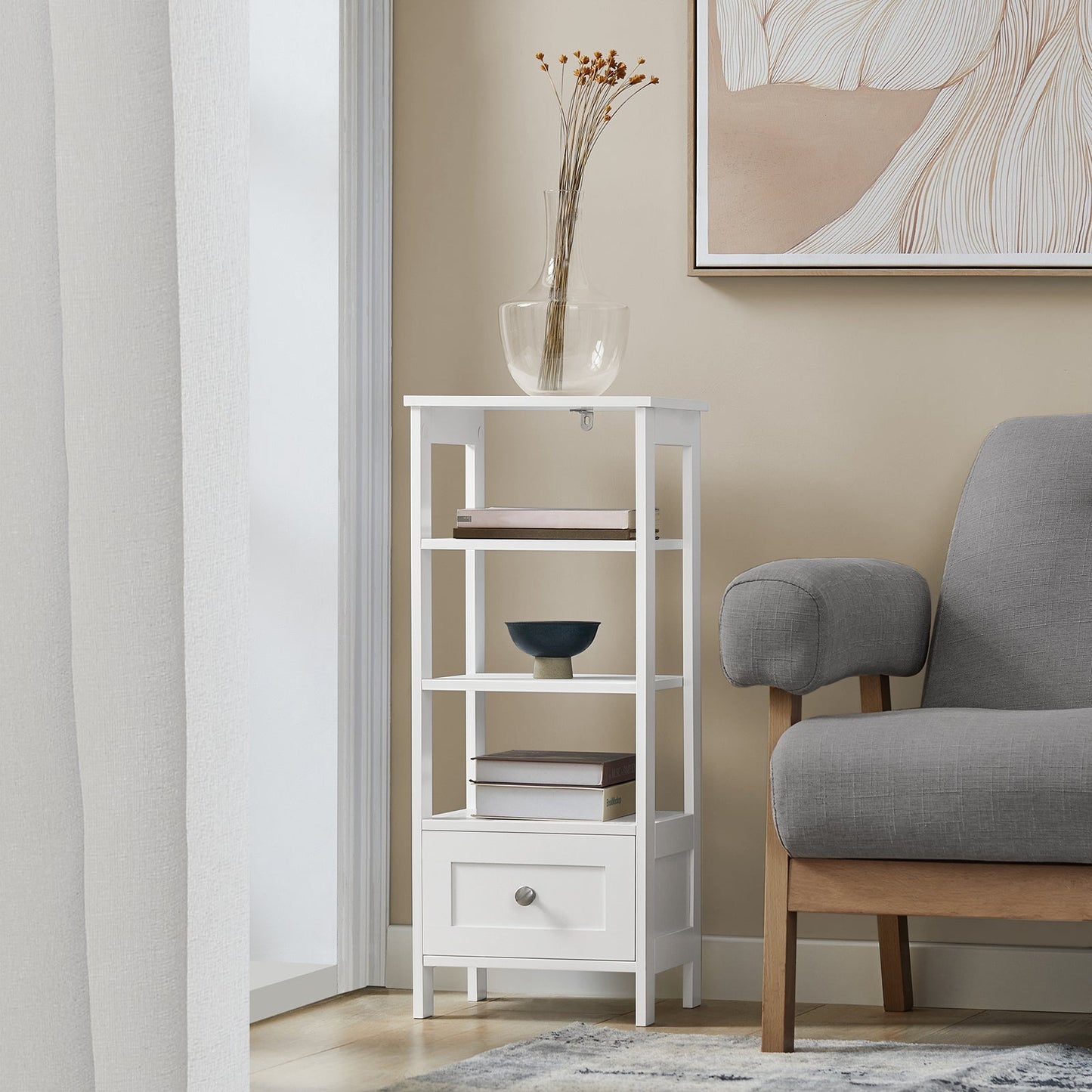 SoBuy Hoog bijzetkastje - Kantoor opbergmeubel - Max. 45KG - 30 x 28 x 74 cm - Wit