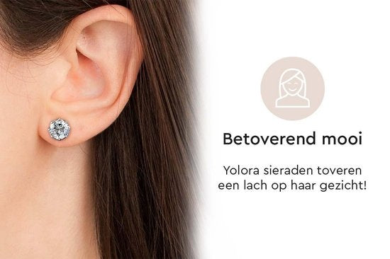 Yolora Dames Oorbellen - Ronde Kalpa Camaka Kristallen - Zilverkleurig - 18K Witgoud Verguld - Vrouwen Oorknoppen Zilver - Oorknopjes - Sieraden - Luxe Giftbox - Geschenkdoos - Cadeau doos - Mooie Cadeauverpakking - Moederdag Cadeautje