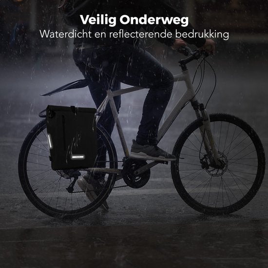 LifeGoods Enkele Fietstas - Compact - Schoudertas en Rugtas - 25L - Ronde Bagagedragers - Waterdicht - Zwart