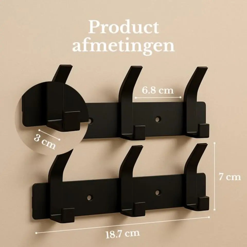 O'DADDY® Wandkapstok 12 Haken - Kapstok Hangend - Handdoekrek - Kapstok Muur - 2 rijen van 6 Haken - Inclusief Plakstrip - Industrieel Design - Zwart