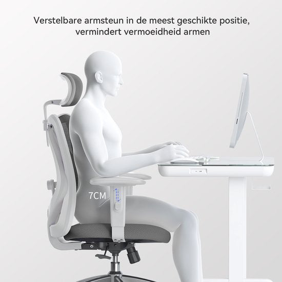 SIHOO M18 Ergonomische Bureaustoel-Ademend Mesh Design-Verstelbare Hoofdsteun & Lendensteun-Grijs