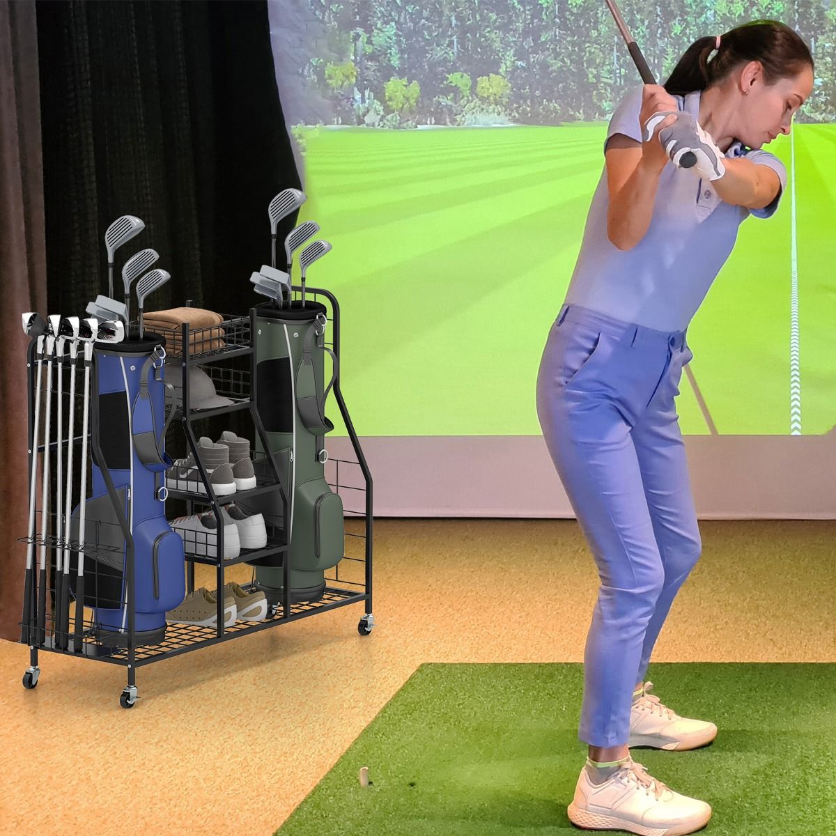 Coast Golf Opbergrek - voor 2 golftassen - met wieltjes - zwart