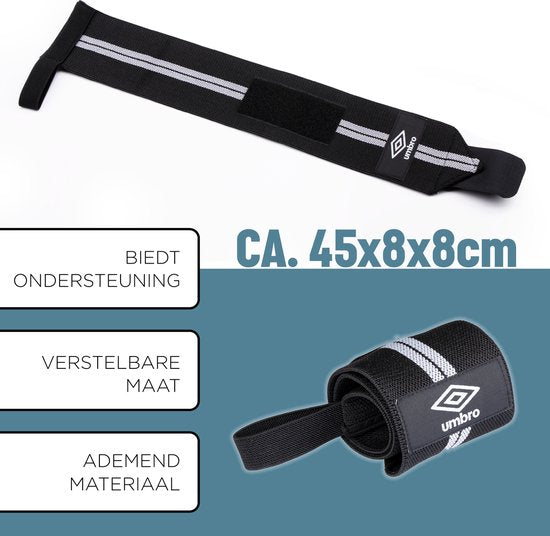 Umbro Polsbanden - 2 Stuks - Voor Fitness, Crossfit en Krachttraining - Wit/Zwart