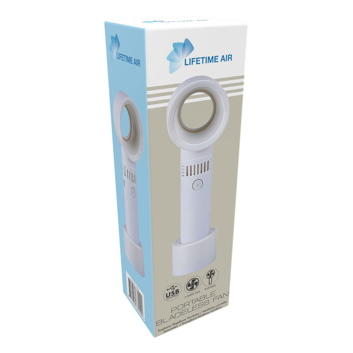 Lifetime Fan Portable Bladeless USB White Handventilator – Voorzien Van Drie Instelbare Snelheidsniveaus En Bladloos Ontwerp En Stille Werking – Voor Reizen En Kantoor – Wit Kunststof – 22 cm