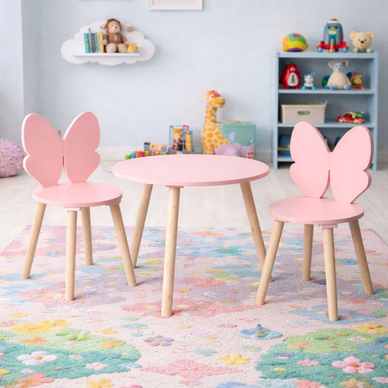 Home Styling Collection - Kindertafel met 2 Stoeltjes Vlinder Roze - 3-delige Kindermeubelset