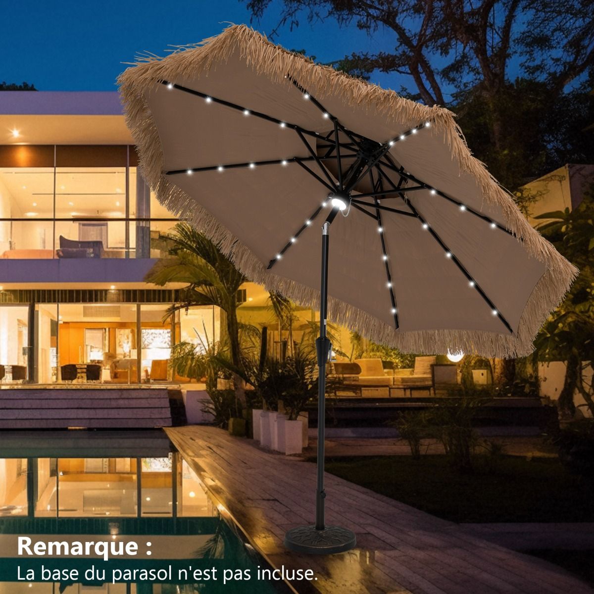 Coast Rieten Parasol - 32 LED Lampjes - Kantelbaar - Hawaii Stijl - 270 x 270 x 256 cm