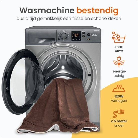 Goliving Elektrische Fleece Plaid - Warmtedeken - Verwarmende Fleecedeken - Elektrische Deken - 3 Warmtestanden - Machinewasbaar - 120 Watt - 2.5 Meter Snoer - Sherpa Flanel - 160 x 120 cm - Bruin