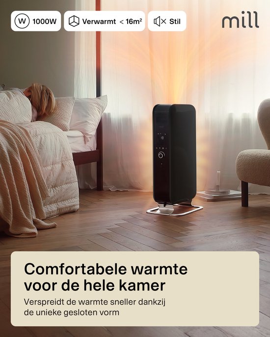 Mill AB-H1000DN BLACK - design olieradiator - 1000 Watt - droogt de lucht niet uit - stil - zwart - 5 jaar garantie
