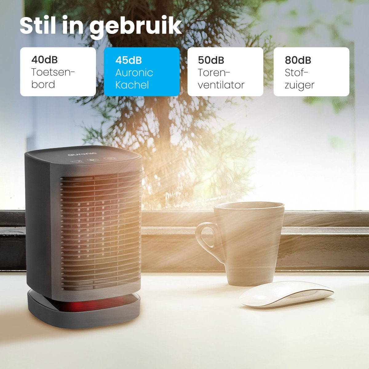Auronic Elektrische Kachel - Ventilatorkachel - 3 Standen - 950W Heater - Keramische Kachel met LED Indicatie - Roterend - Zwart