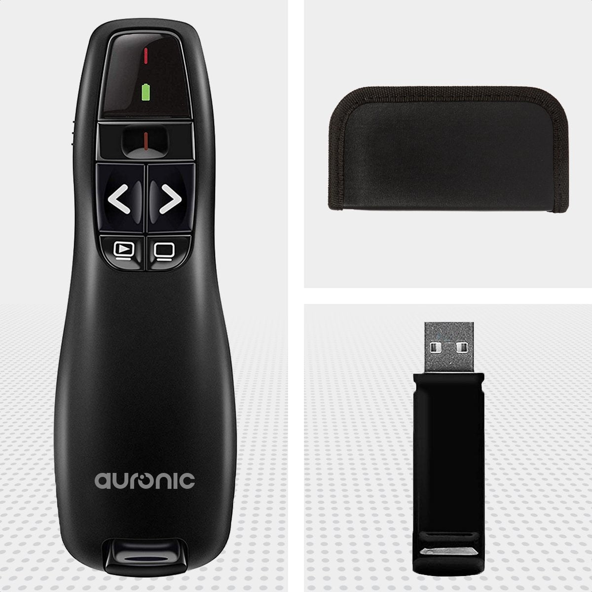 Auronic Presenter - Draadloos - Laser Pointer - Klikker - 20 Meter - Incl. Hoes - Zwart