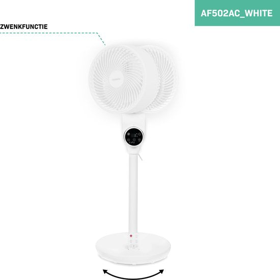 VONROC BREEZE Ventilator - fluisterstille vloerventilator - 88cm - Incl. afstandsbediening - 3 snelheden - zwenkfunctie - 180° kantelbaar - wit