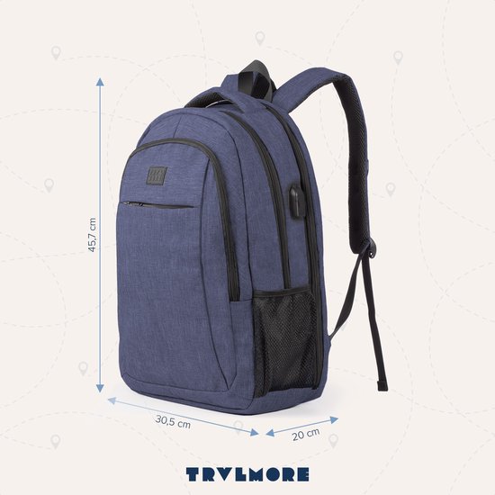 TRVLMORE Rugzak - 28L - 15,6 inch - Laptop Rugtas - Schooltas - Unisex - Spatwaterdicht Blauw