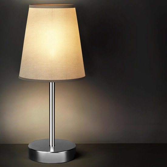 Tafellamp, nachtlamp, grijze kap, metalen voet