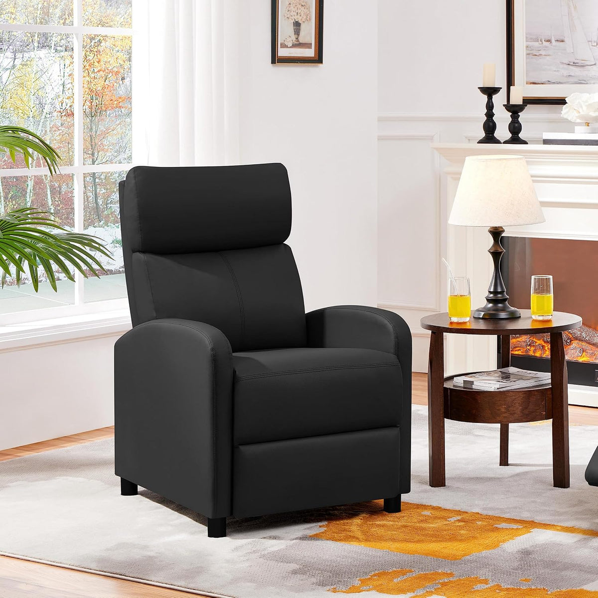 Yaheetech relaxfauteuil met voetensteun - kunstleer - zwart