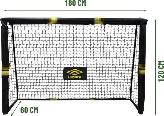 Umbro Voetbaldoel - Voetbal Goal 180 x 120 x 60 cm - Voetbalgoal Groot - Buitenspeelgoed voor Kinderen en Volwassenen - Snelle Montage - Voetbal Training Doel - Metaal - Zwart/ Geel