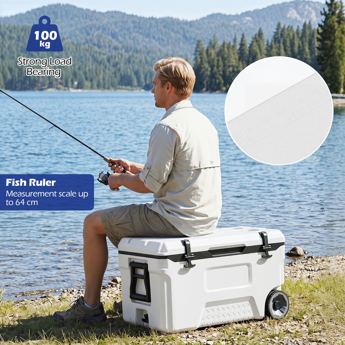 Coast Koelbox - met wieltjes en handgreep - afvoerstop - wit 50 L / maat M