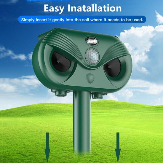 Ultrasone dierenafweermiddel met zonne-energie - tuinvos repeller voor buiten - eekhoorn en kattenafstotend - bewegingssensor en knipperlicht - stoot stinkdier, konijn en vos af