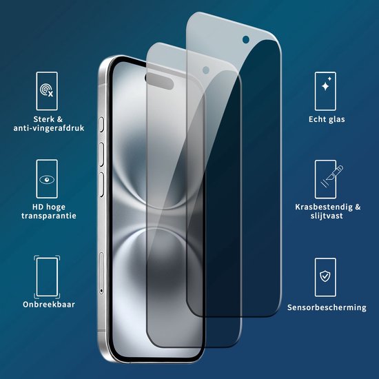 Podec 2x Privacy Screenprotector voor iPhone 16 Pro / 17 Pro - Gehard Beschermglas - Transparant en Krasbestendig - Tempered Glass Screen Cover