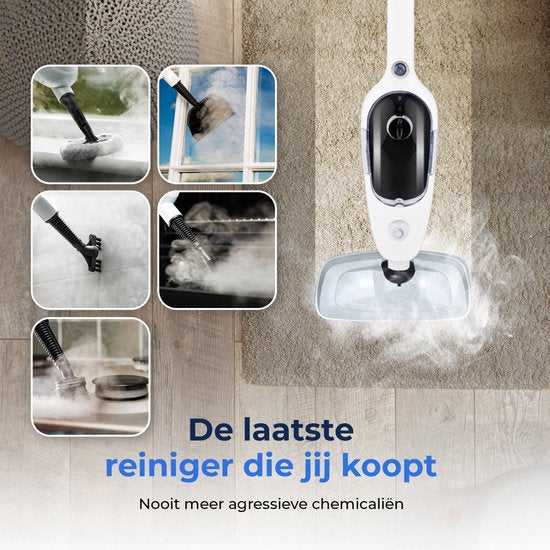 URGOODS Stoomreiniger – Incl. Opzetstukken & Microvezeldoeken – 1300 W – 20 x 45 x 180 cm – Wit