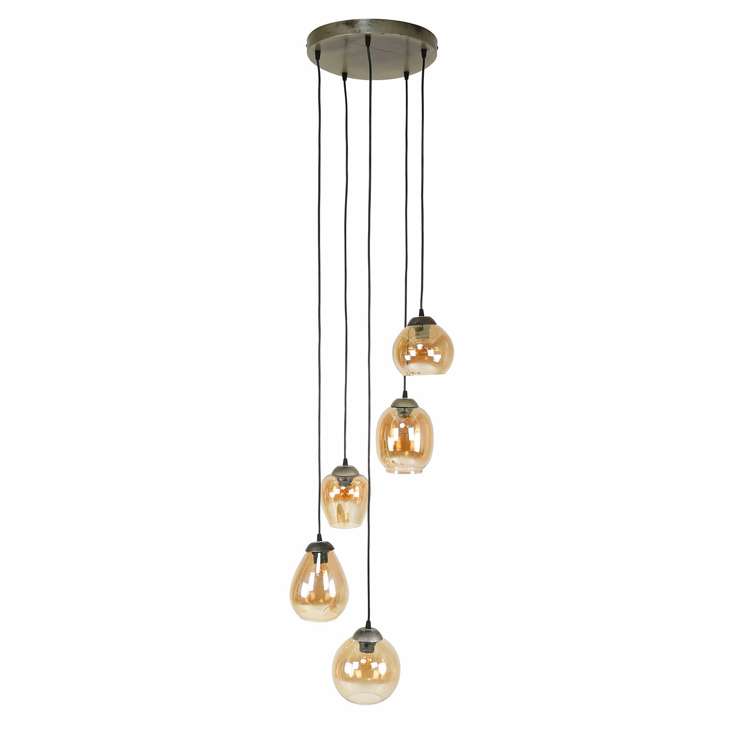 Bemade Furniture Hanglamp 5L getrapt mix / Amberkleurig glas