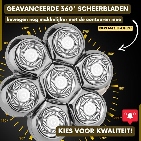 6-in-1 Scheerapparaat Mannen + Extra Scheerkop – Trimmer - Tondeuse - Sansbeauté® SkullSharp MAX - Electric Face & Head Shaver - Shave - Hoofd Kaal Scheren – Nat & Droog - Elektrisch