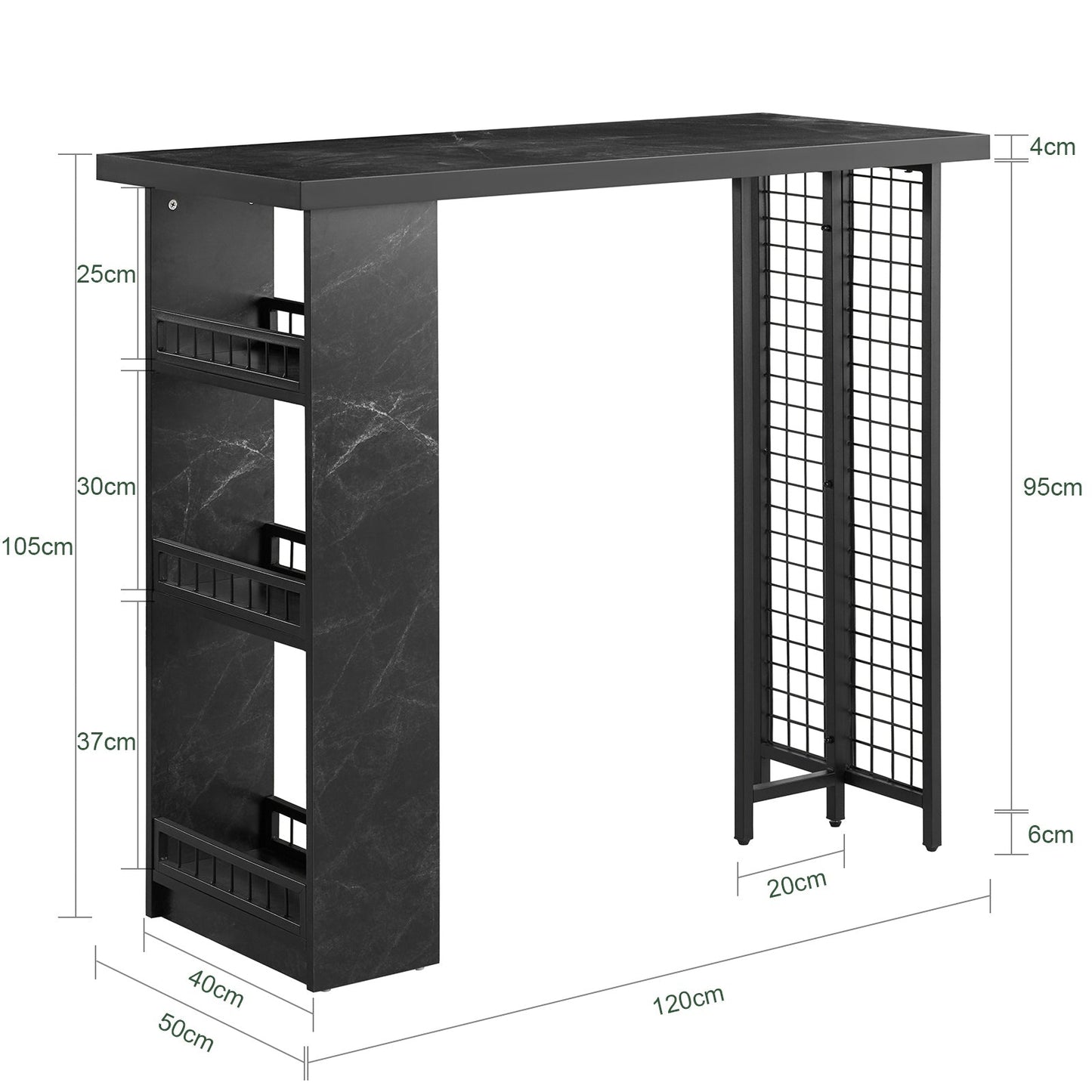 SoBuy Moderne Bartafel - Met Flessen en Glazenhouders - 120x50x105 cm - Zwart