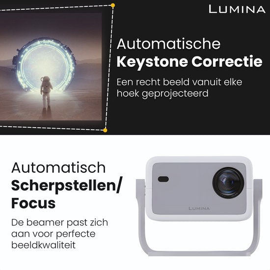 Lumina® Stellar Beamer 2025 - 4K Ultra HD - Automatisch Scherp- en Rechtstellen - Alles-in-één Smart TV Projector - Voor iOS & Android - Wit
