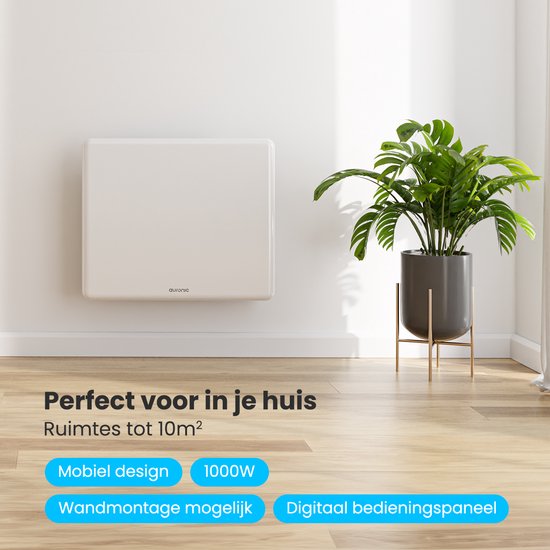 Auronic Convectorkachel - 1000W - Elektrische Verwarming - 3 Standen - Metalen Paneelverwarming - Vrijstaand - Wielen - Wit