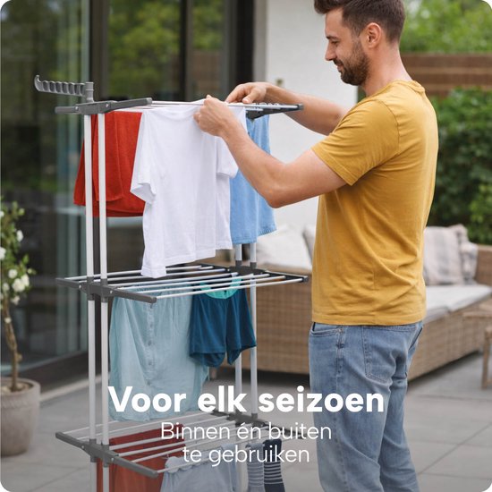 Inklapbaar Wasrek met Wielen - 6 Rekken - Roestvrij - Binnen en Buiten Gebruik – Ruimtebesparend – XXL Kledingrek - BREND BR-2250