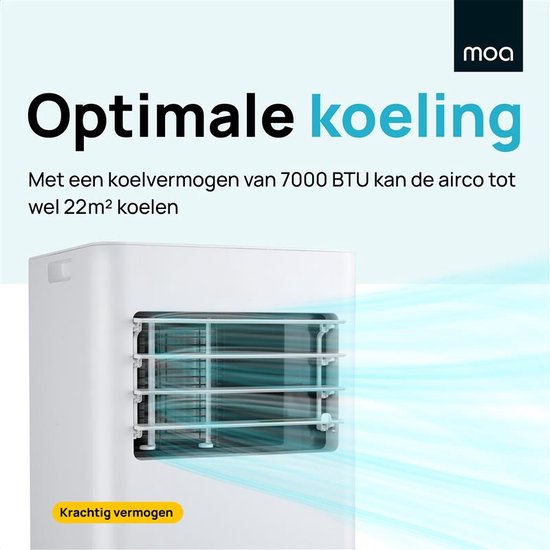 MOA Mobiele Airco - 7.000 BTU - Airconditioner - afstandsbediening - Energieklasse A - Raamafdichtingskits - tot 60 m³ koelen - Wit