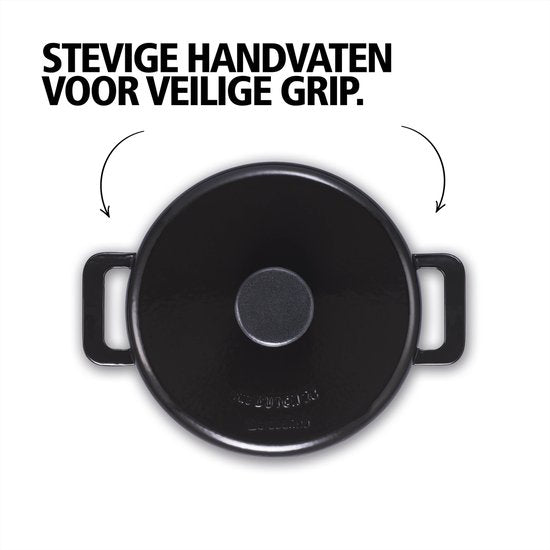 Brabantia The Dutch Oven XL Braadpan / Stoofpan 28cm - Hoge kwaliteit Gietijzer - 100% PFAS Vrij – Dubbele anti-aanbaklaag – RETRO - Inductie geschikt – Night Blue