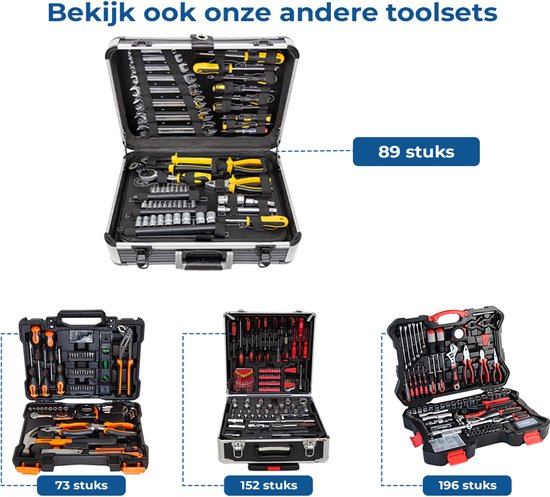 ALDORR Tools - 89 - Delige gereedschapsset in koffer - Toolbox - Gereedschapskoffer Gevuld - Gereedschapskist - Schroevendraaierset - Aluminium - Handgereedschap - Basisgereedschap - Met Momentsleutel Ratel - Cadeau voor mannen - Housewarming Cadeau