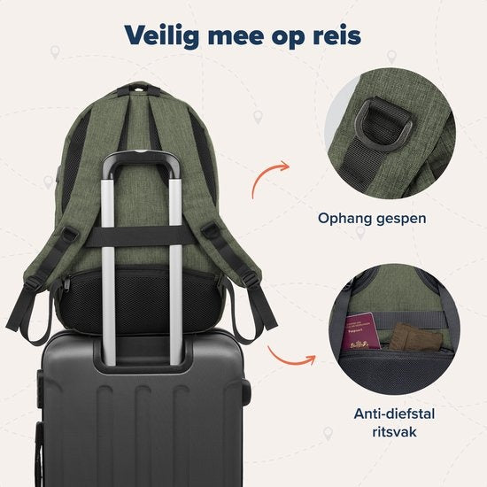 TRVLMORE Rugzak - 28L - 15,6 inch - Laptop Rugtas - Schooltas - Unisex - Spatwaterdicht Groen
