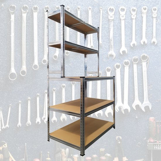 BRASQ Robuuste Werkbank RVS - Werktafel met 5 MDF-Planken - 120x60x180cm - Draagkracht Max. 550 KG