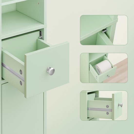 SoBuy Badkamerkasten hoog - Opbergkast met Verstelbare Planken en Lade - Kolomkast Badkamer - 20x180x20cm, Lichtgroen, BZR34-II-GR - voor Badkamer, Woonkamer, Slaapkamer