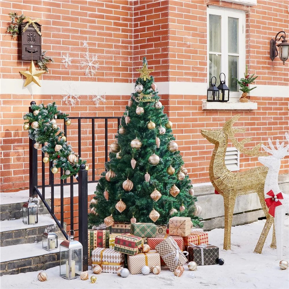Yaheetech Kunstkerstboom - Groen - 110 x 183 cm - Opvouwbare Metalen Standaard