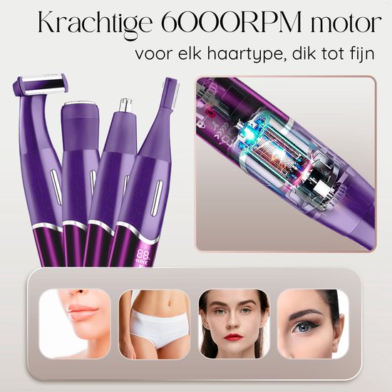 4-in-1 Bikinitrimmer - Sansbeauté® - Gezicht - Oksels - Benen - Bikinilijn - Wenkbrauw Trimmer - Gezichtsontharing Dames - Intieme Zone - Ladyshaves Bikini - Ontharingsapparaat Electrisch