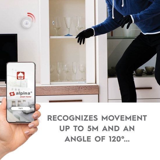 alpina Smart Home - Bewegingssensor - 3V - Bewegingsmelder voor Binnen - 5M Detectie - Zigbee Gateway - alpina Smart Home App