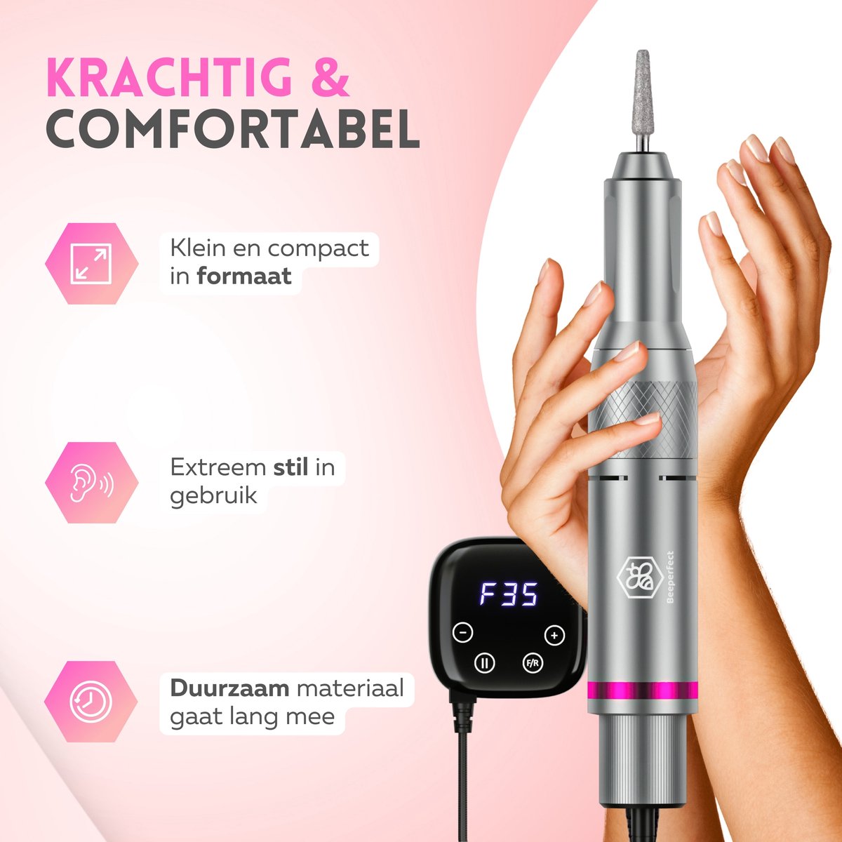 Beeperfect - Elektrische Nagelvijl Advanced - Nagelfrees - Manicure en Pedicure set - 35.000RPM - 26 Bitjes en 66 Schuurrolletjes