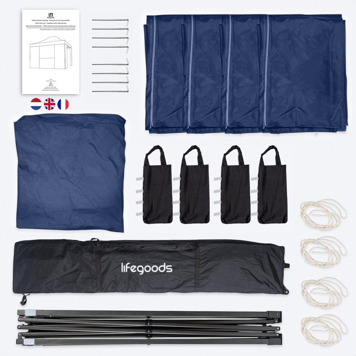 LifeGoods Partytent - Paviljoen - EasyUp - Opvouwbaar - Waterdicht - Met Draagtas met wieltjes - 440 x 297 cm - Donkerblauw