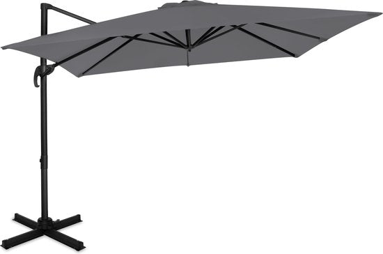 VONROC Premium Zweefparasol Pisogne 300x300cm – Incl. kruisvoet & beschermhoes – Vierkante parasol – 360 ° Draaibaar - Kantelbaar – UV werend doek - Grijs