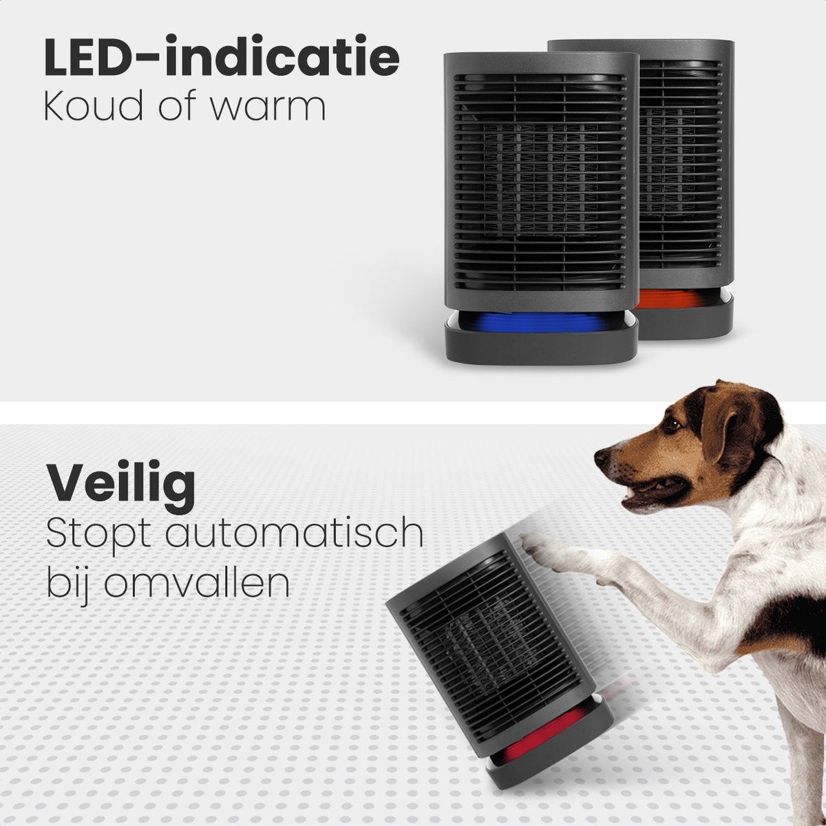 Auronic Elektrische Kachel - Ventilatorkachel - 3 Standen - 950W Heater - Keramische Kachel met LED Indicatie - Roterend - Zwart