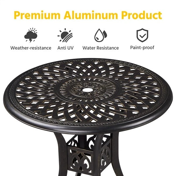 Yaheetech Ronde Tuintafel Ø78 x 75 cm - Brons - Metalen Balkontafel met Parasolgat