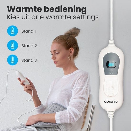 Auronic Warmtekussen - Elektrisch - 40x30cm - Nek en Schouders - Wasbaar - Grijs