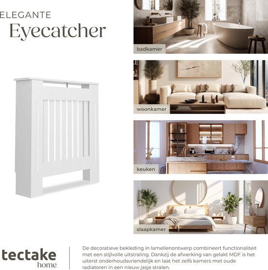 tectake® Radiatorombouw - Radiatorafdekking - Radiatorpaneel - Radiatoromkasting - Verwarmingsombouw - Lamellenontwerp, met plank - Div. afmetingen - 78x19x82cm - wit
